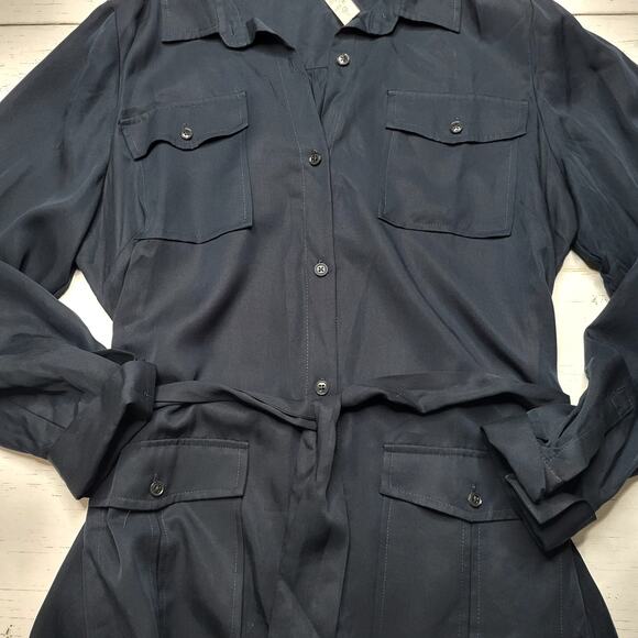 Madewell Utility Tie Waist Maxi Shirt Dress Navy Blue Button Down Pockets Large - Picture 7 of 10